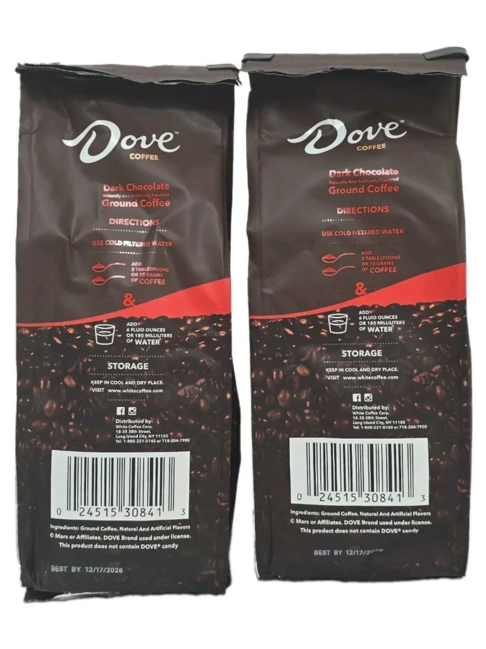 Dove Dark Chocolate Candy Flavored Ground Coffee 2-PACK 10 Ounce Each